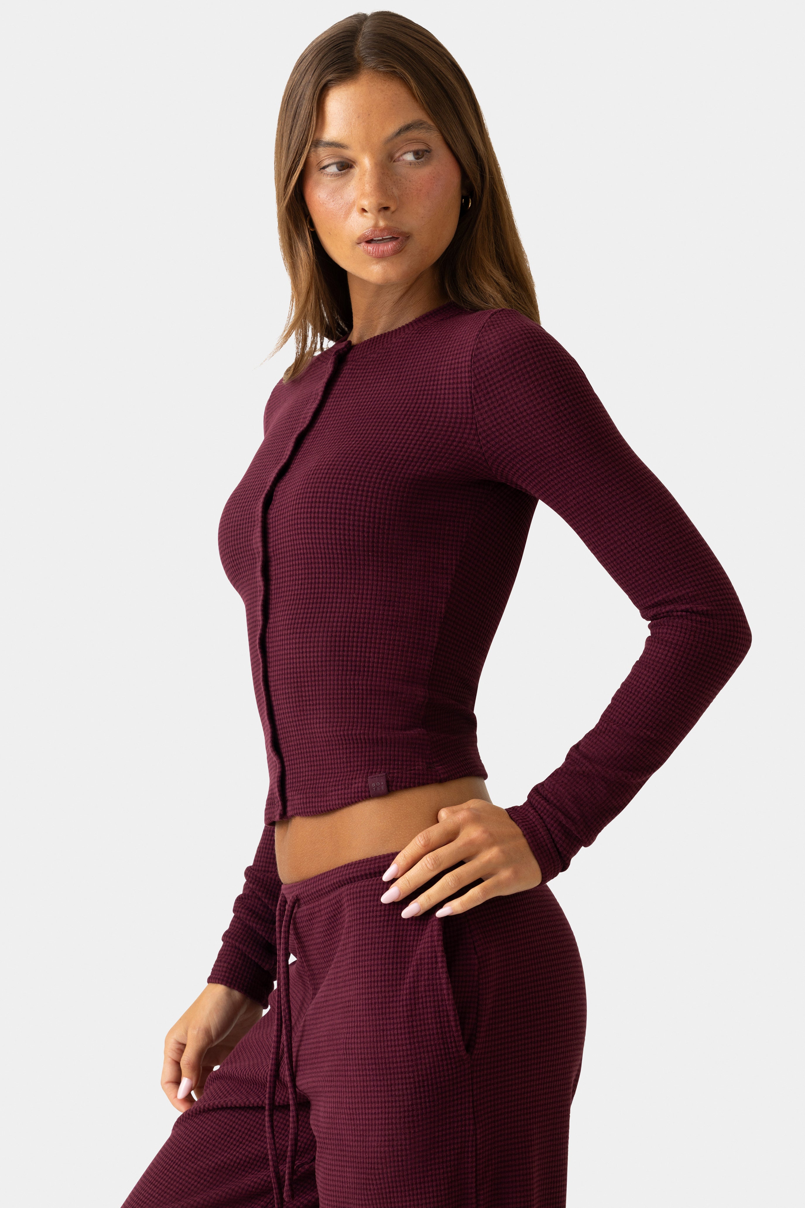 Oh Polly Bo+Tee Ribbed Jersey Cardigan gilet Plum côtelé