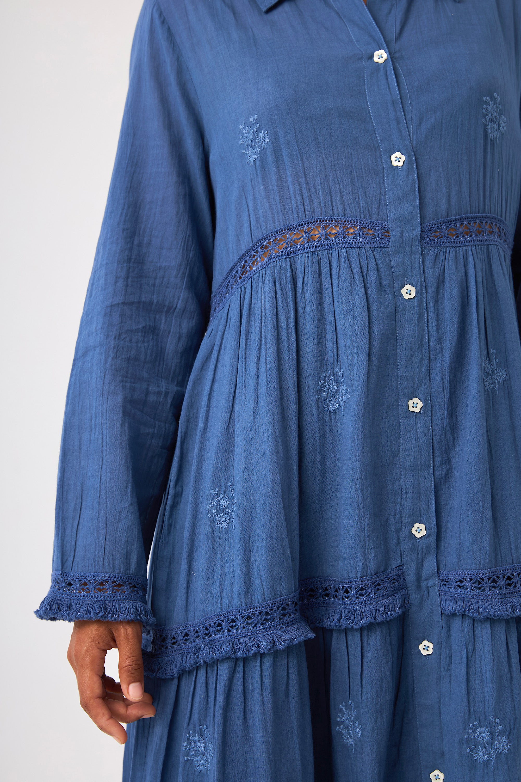 Chicosoleil Robes Selena robe longue coton bleu drone