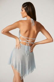 Oh Polly Juni robe mini dos lacé aqua à strass