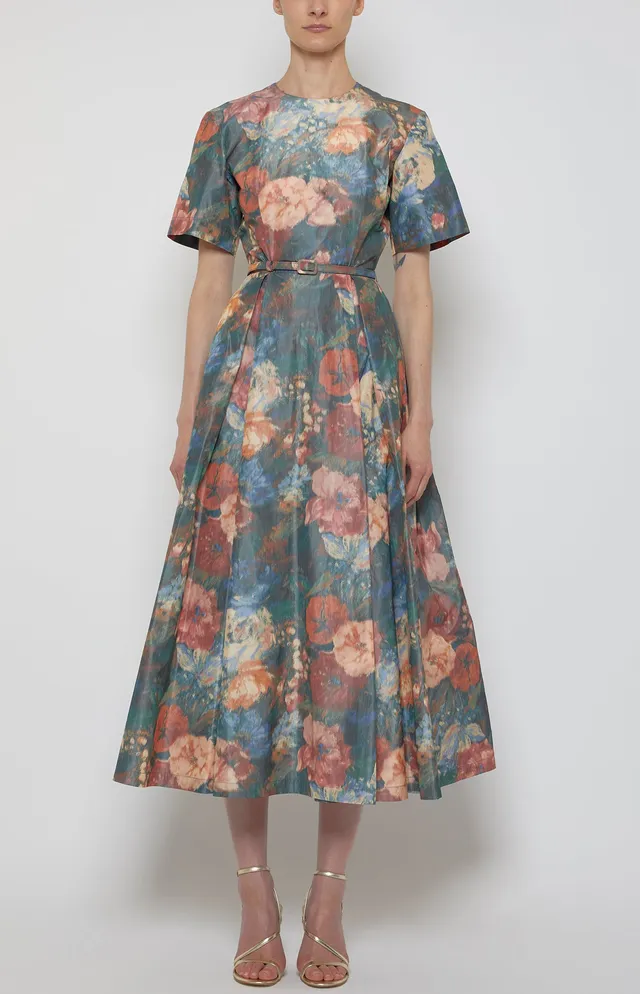 Prabal Gurung Short Sleeve Midi Cocktail Dress robe green