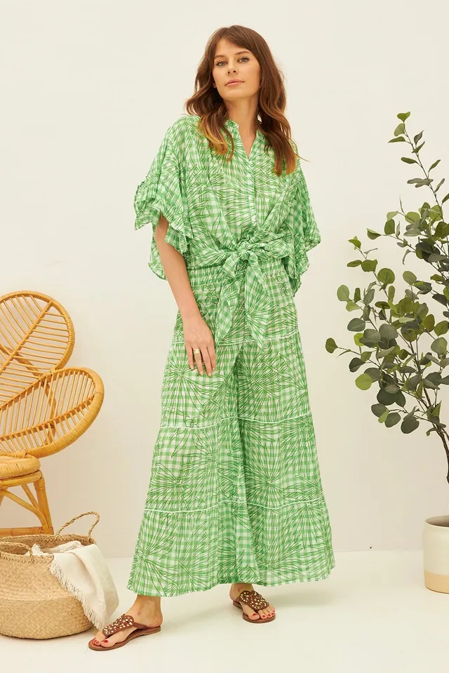 Chicosoleil Barclay pantalon ample vichy vert coton