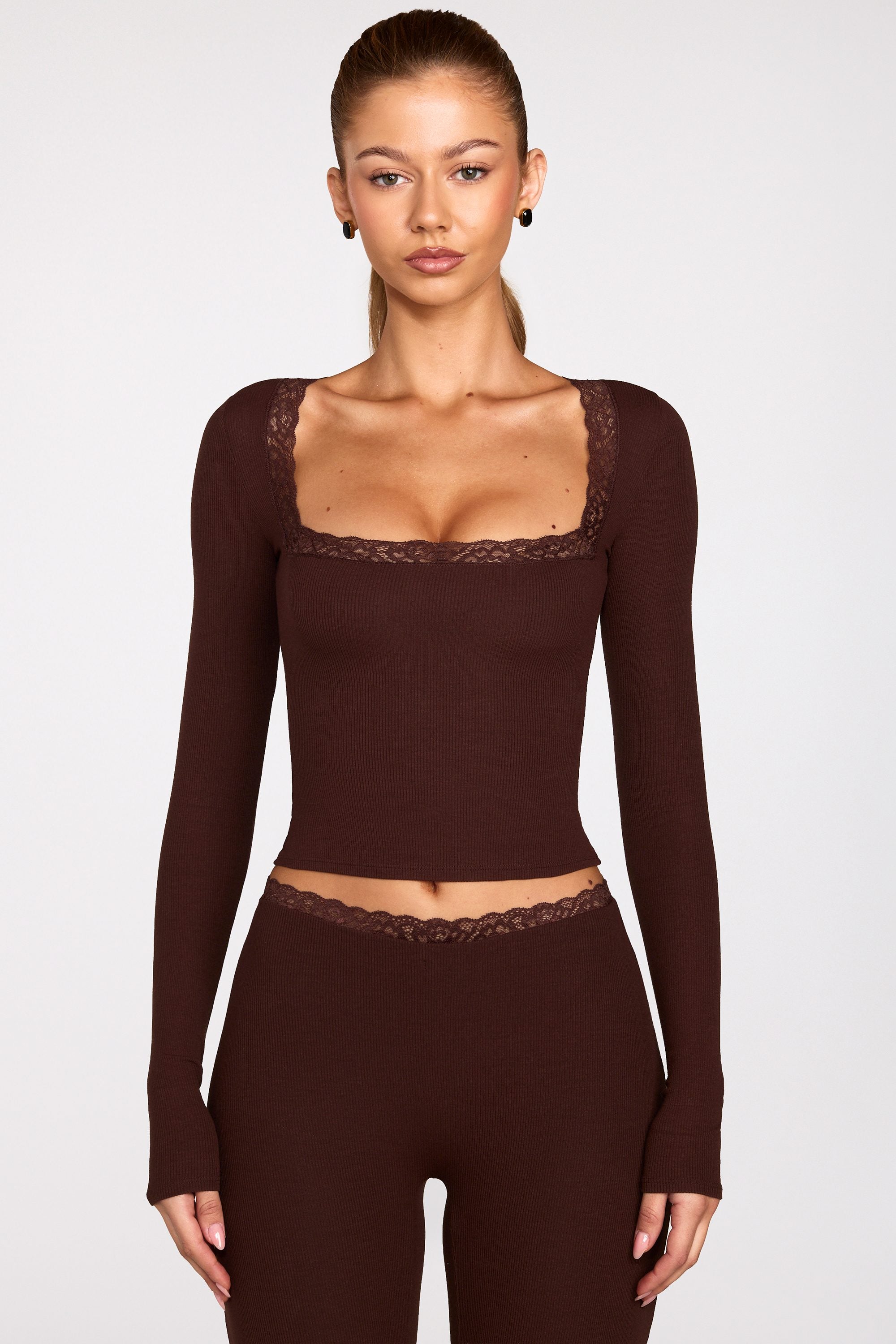 Oh Polly Tops Retta haut manches longues modal marron