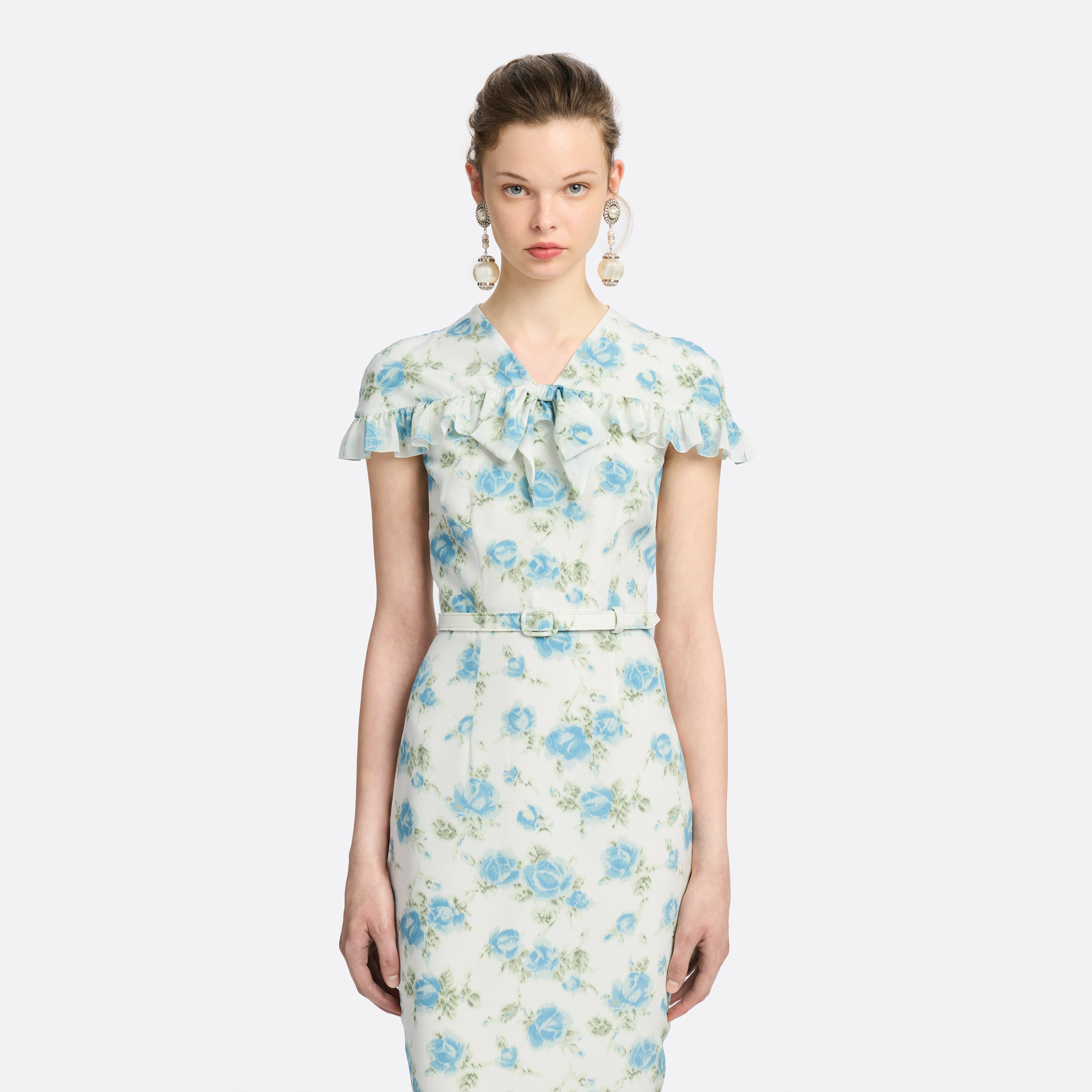 Alessandra Rich Floral-Print Silk robe midi bleu clair 40