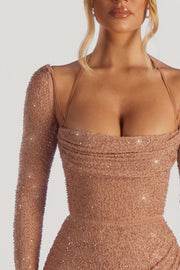Oh Polly Champel 6139 robe maxi latte perlée