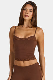 Oh Polly Arna 16565 crop top marron modal dentelle