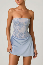 Oh Polly Embellished Eden 13254 robe mini bleu ciel
