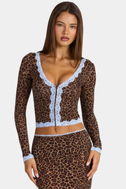 Oh Polly Laksila gilet court dentelle léopard mesh