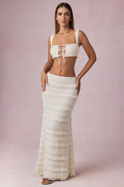 Oh Polly Orena Ruffled Maxi Skirt jupe ivoire volants mesh