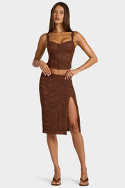 Oh Polly Ana jupe midi dentelle marron taille basse