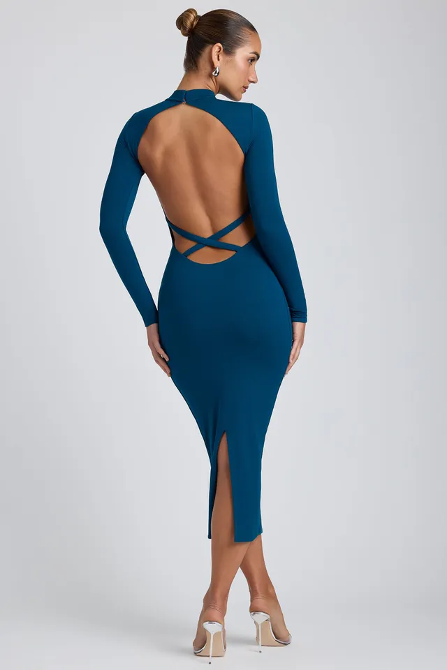 Oh Polly Aggie robe midaxi sarcelle modal dos croisé