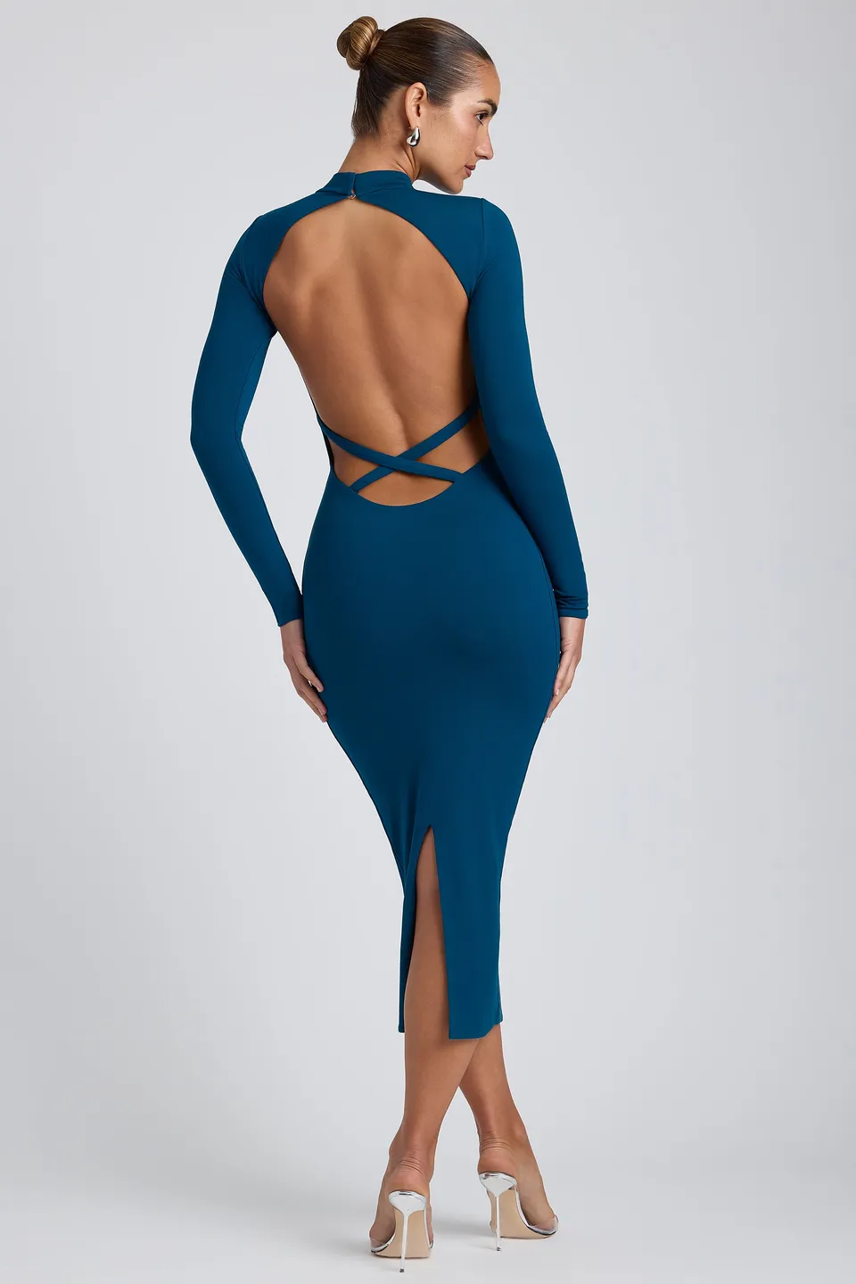 Oh Polly Aggie robe midaxi sarcelle modal dos croisé