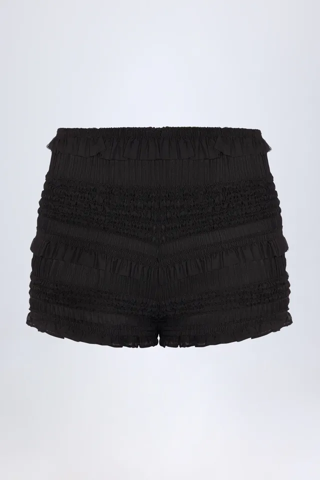 Oh Polly Orla Mini Short Noir Volants Taille Mi-Haute