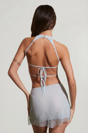 Oh Polly Raya mini-jupe taille basse aqua strass