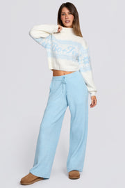 Oh Polly Jogging Large Taille Mi-Haute Bleu Clair en Maille