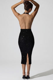 Oh Polly Harlyn midaxi robe noire sequins dos nu