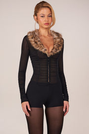 Oh Polly Loa Combishort Noir fausse fourrure décolleté