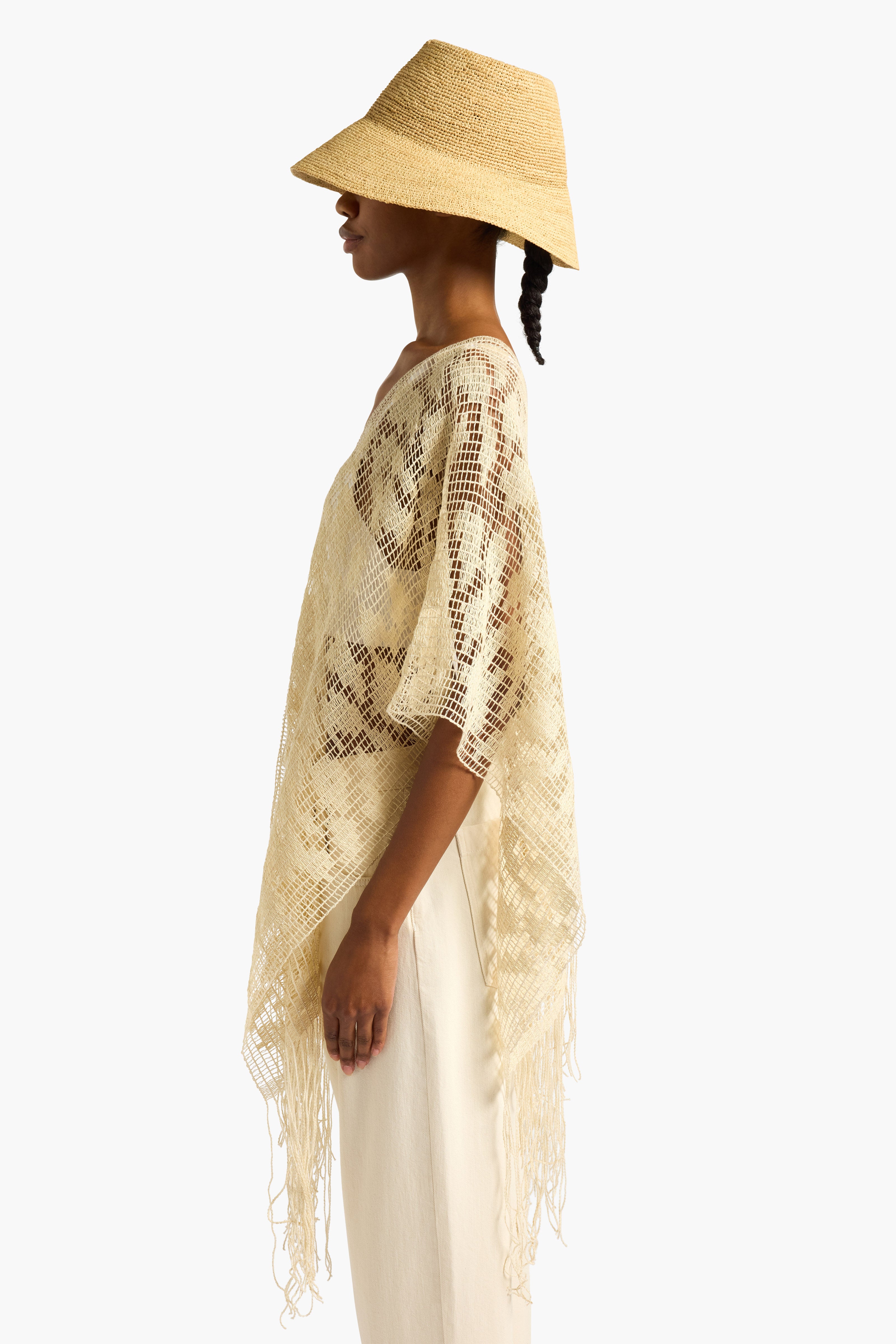 Liviana Conti Saba poncho femme beige duna