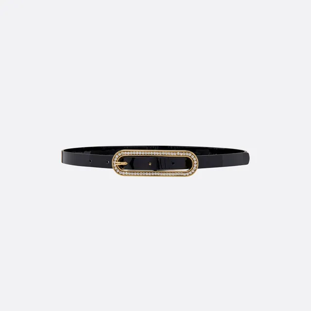 Alessandra Rich Ceinture fine cuir noir boucle cristal