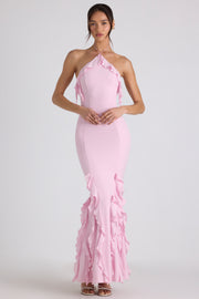 Oh Polly Mireya robe longue rose volants sirène