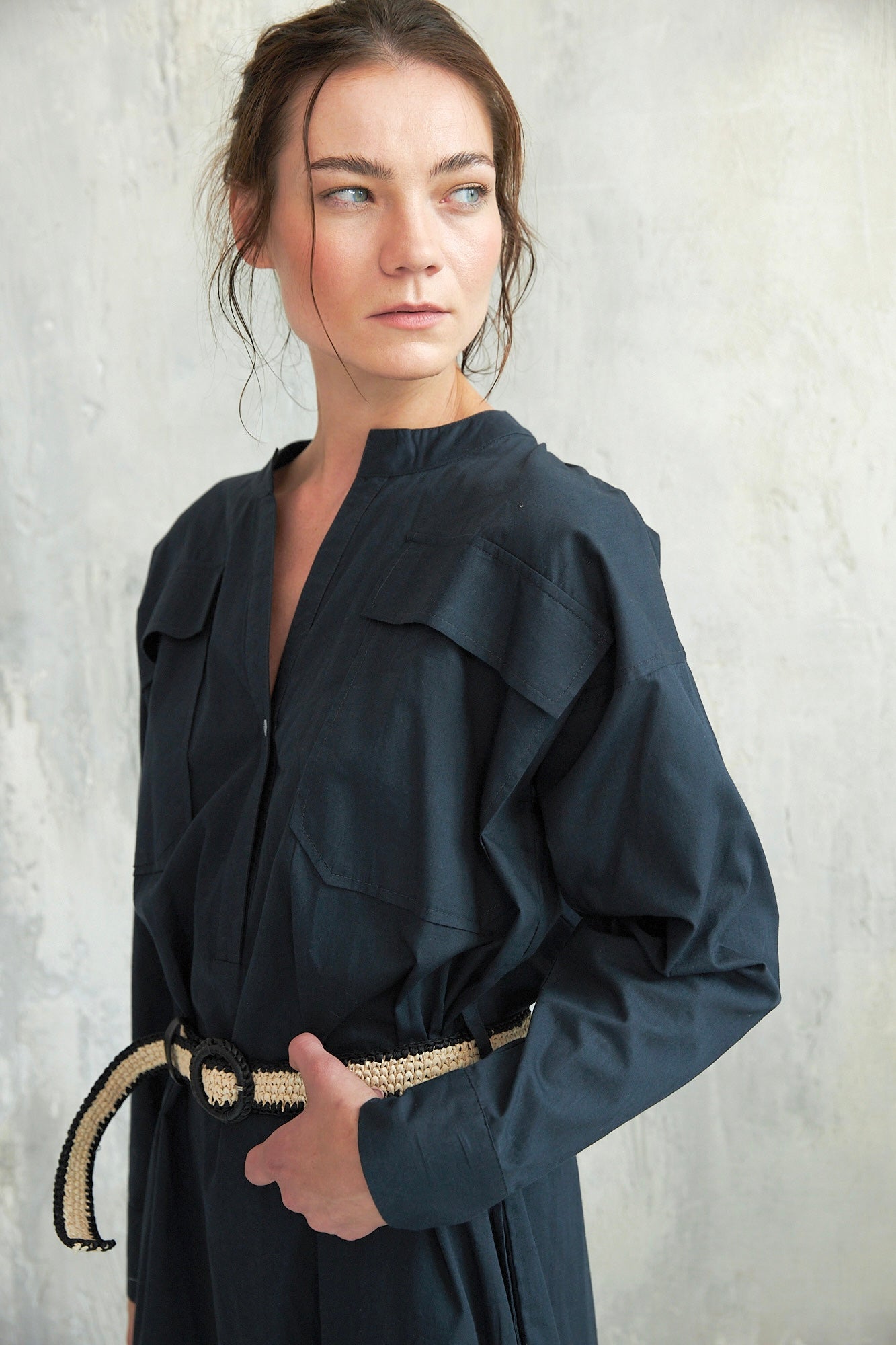 Chicosoleil Bambou robe noire charcoal popeline coton