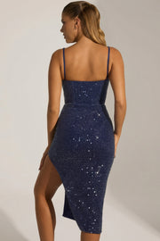 Oh Polly Eliora 12287 robe corset midaxi bleu nuit sequins