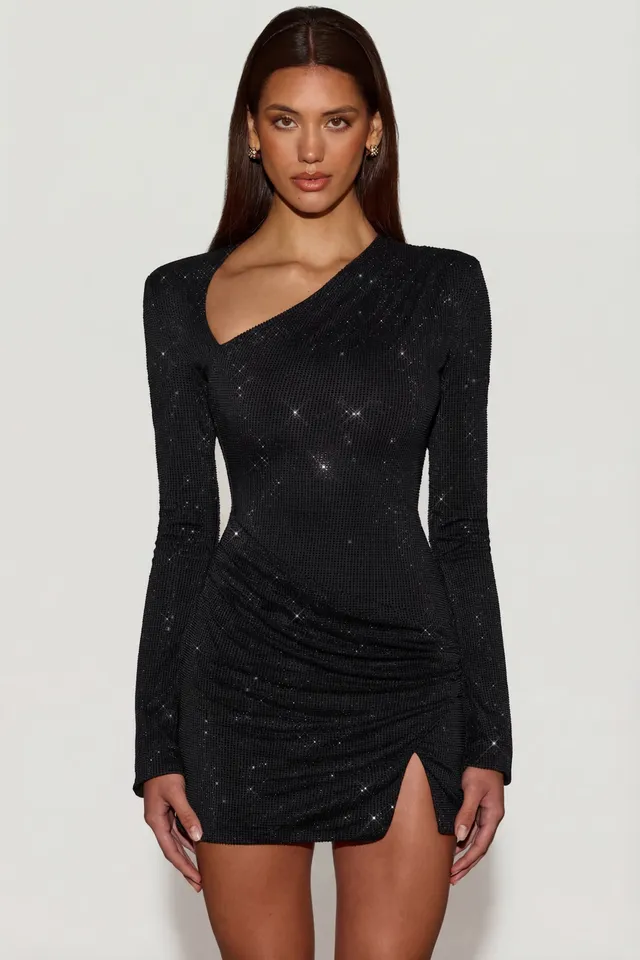 Oh Polly Nevina robe mini noire strass bodycon