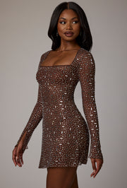 Oh Polly Zeta 7964 mini robe strass marron