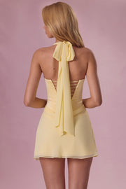 Oh Polly Nola robe mini satin jaune beurre lacée