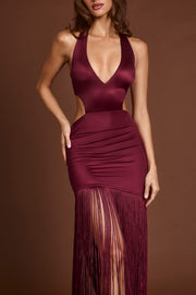 Oh Polly Solferina 13930 robe mini bordeaux franges plongeant