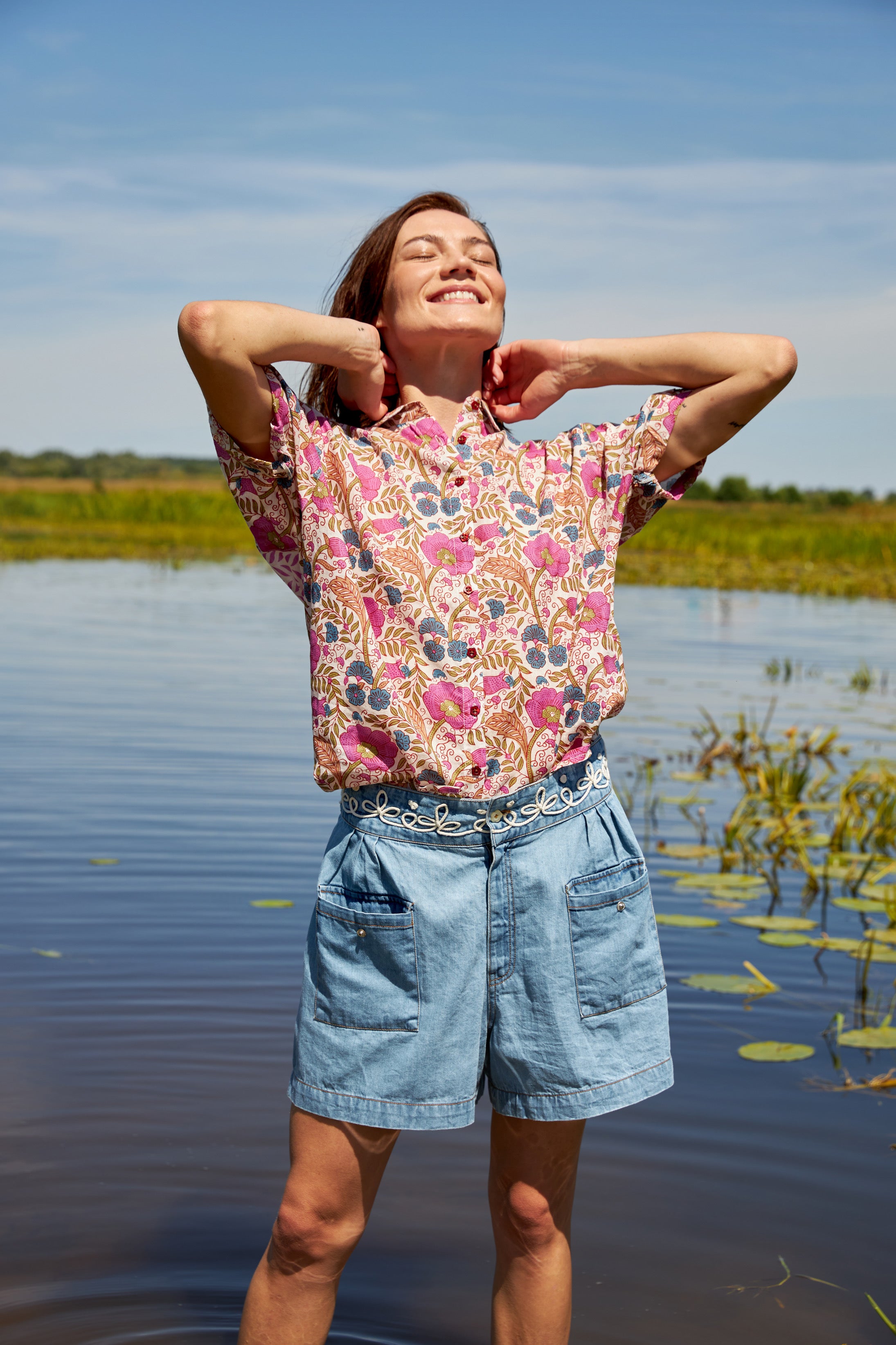 Chicosoleil Tops Donie chemise rose floral 100% coton