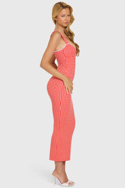 Oh Polly Dresses robe midaxi rouge vichy Lorie modal