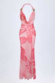Oh Polly Taveuni robe maxi rose orchidée col drapé