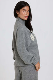 Oh Polly Pull Oversize Gris Col Roulé Maille Douce
