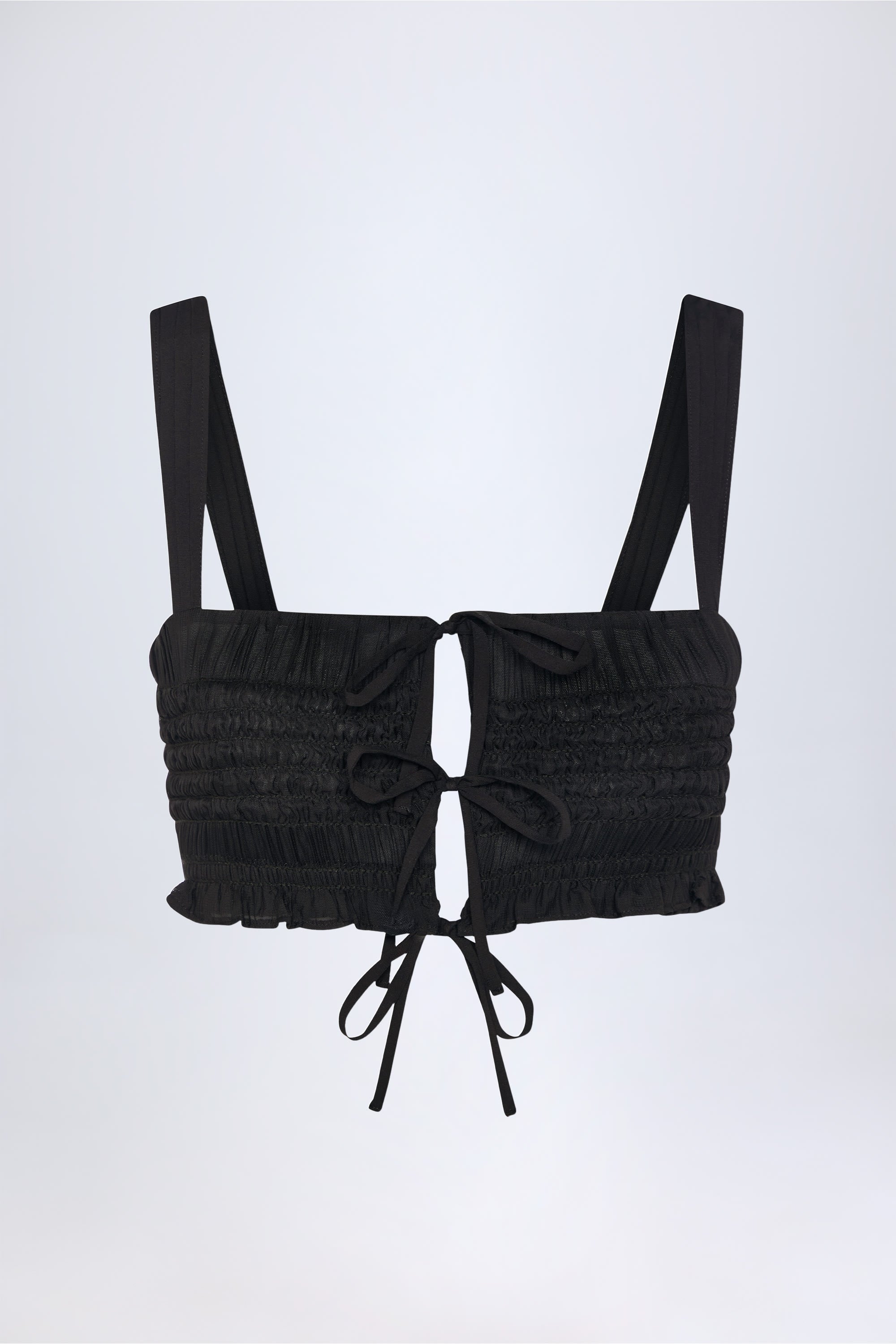Oh Polly Tops Ottilie crop top noir volants à nouer