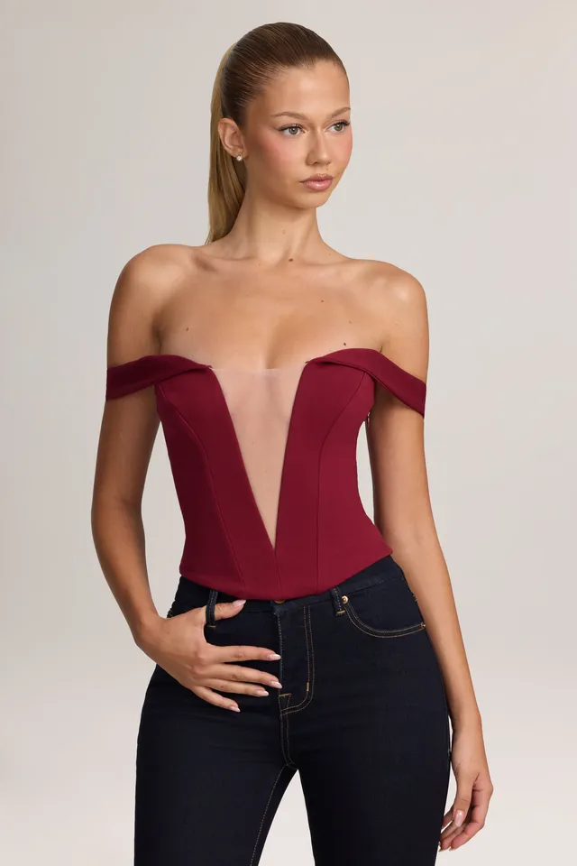 Oh Polly Jenn top corset bardot Wine ponte stretch