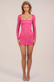 Oh Polly Darla 15400 mini robe dentelle rose fluo transparente