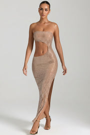 Oh Polly Alamea robe maxi miel bustier strass fendue