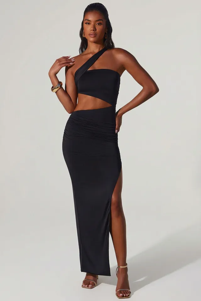 Oh Polly Dresses Suvi robe maxi noire fendue asymétrique