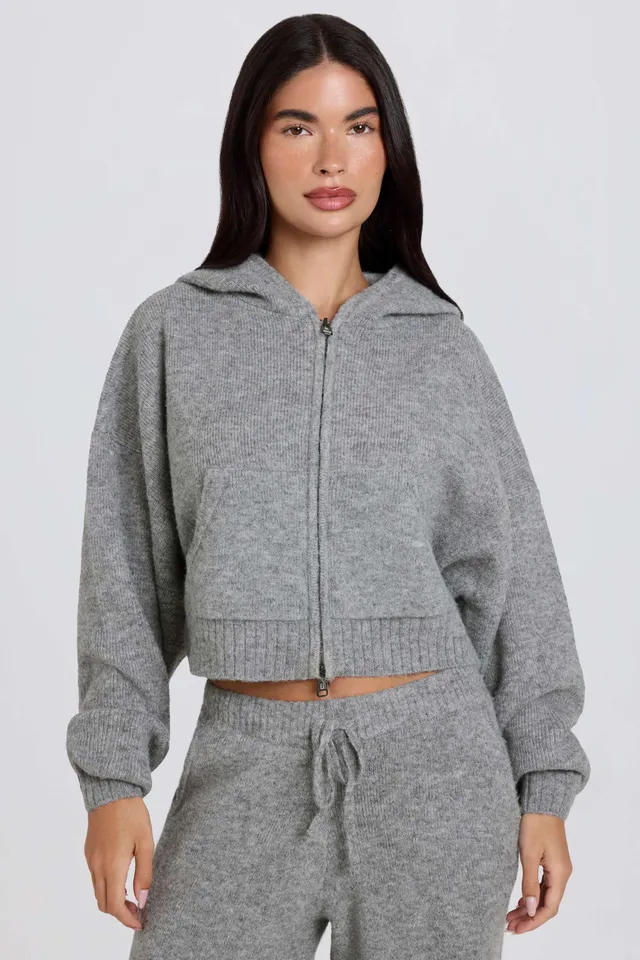 Oh Polly sweat zippé BT02527 hoodie court gris maille douce