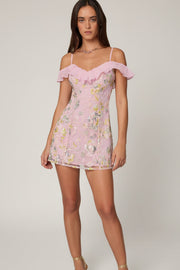Oh Polly Embellished Robe mini Jacira rose pâle sequins