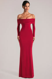 Oh Polly 15984 robe maxi rouge cerise épaules nues