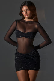 Oh Polly Embellished Noel Mini Robe Noire strass col montant