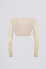 Oh Polly BT1978 crop top écru col V jersey brossé