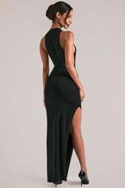 Oh Polly Robe maxi noire sans manches col montant fendue