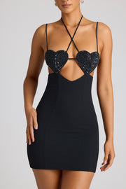 Oh Polly Lavinie robe mini noire cœur strass