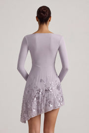 Oh Polly Lumiki robe soirée lilas asymétrique sequins