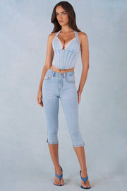 Oh Polly jean capri taille mi-haute denim clair stretch
