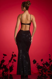 Oh Polly Embellished Kassie robe longue noire strass licou