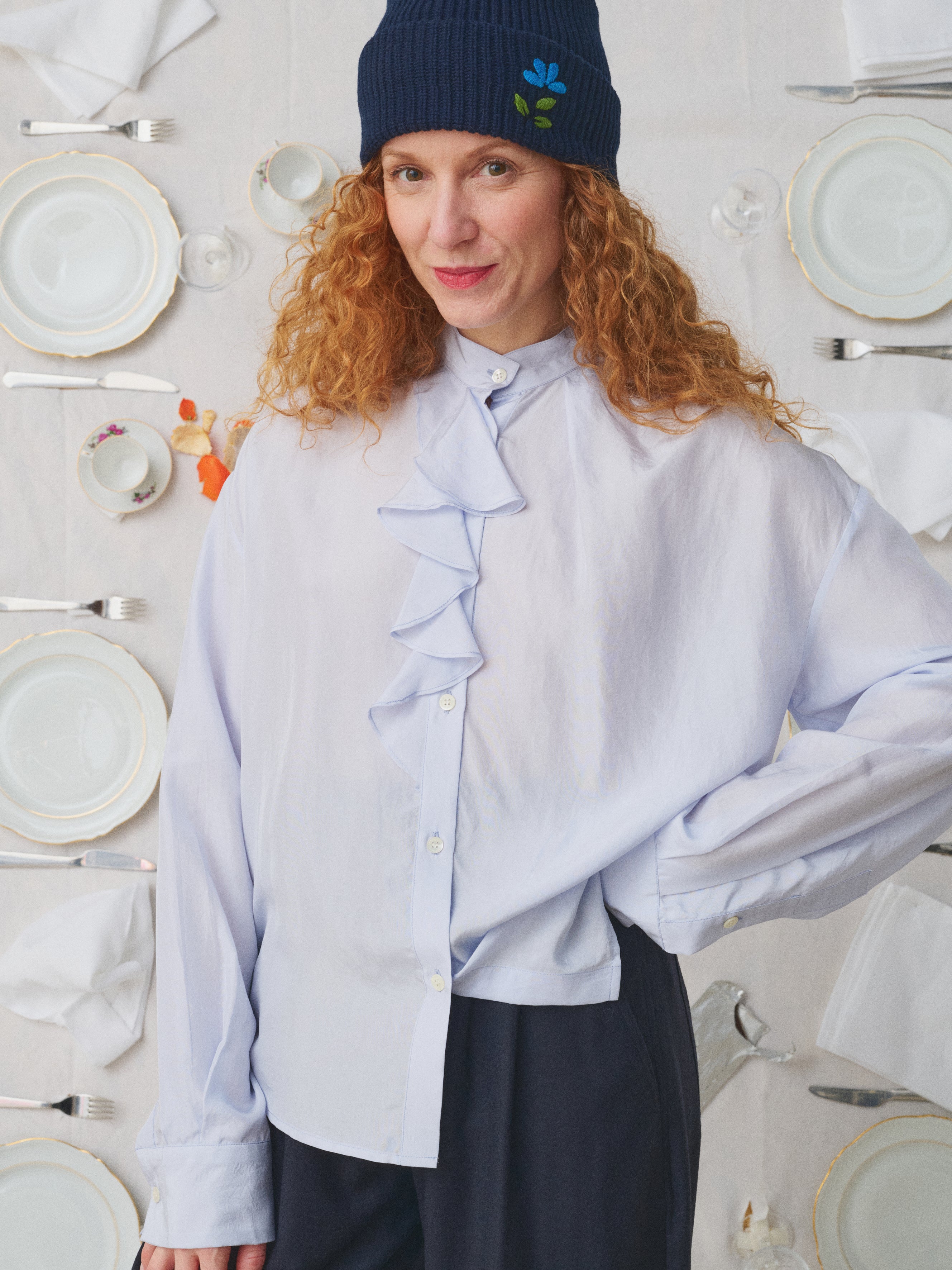 Mii à table Chemise Jabo chemisier soie rose pâle taille M
