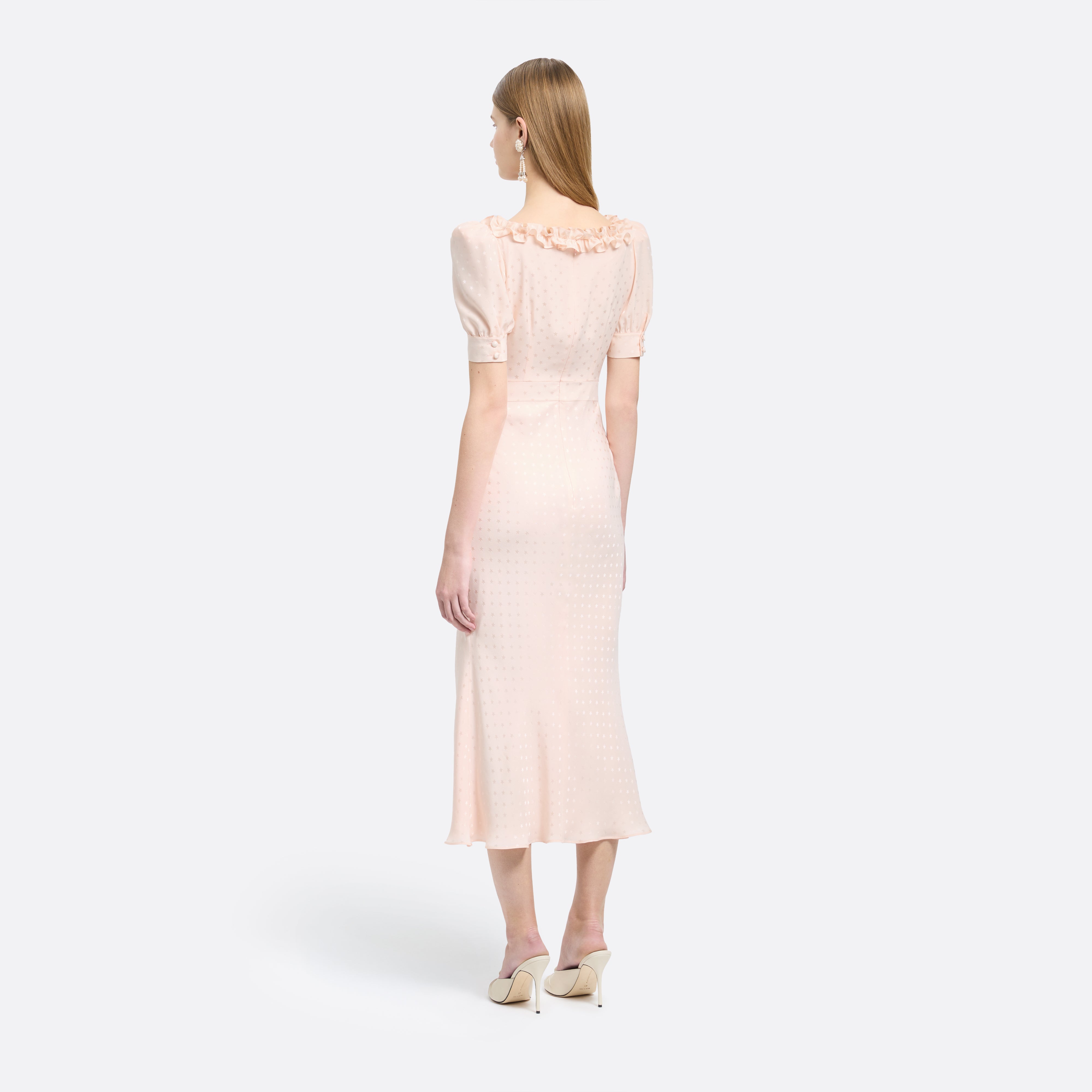 Alessandra Rich Silk Jacquard robe midi rose col carré